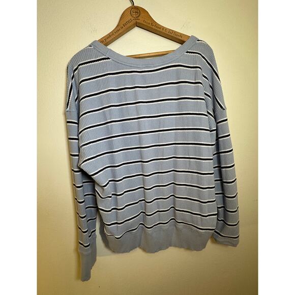 Offline by Aerie Waffle Knit Long Sleeve Top - Blue Stripes - Size Small - Picture 4 of 5